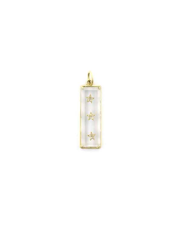 14K Gold Crystal Quartz Diamond Star Rectangle Pendant