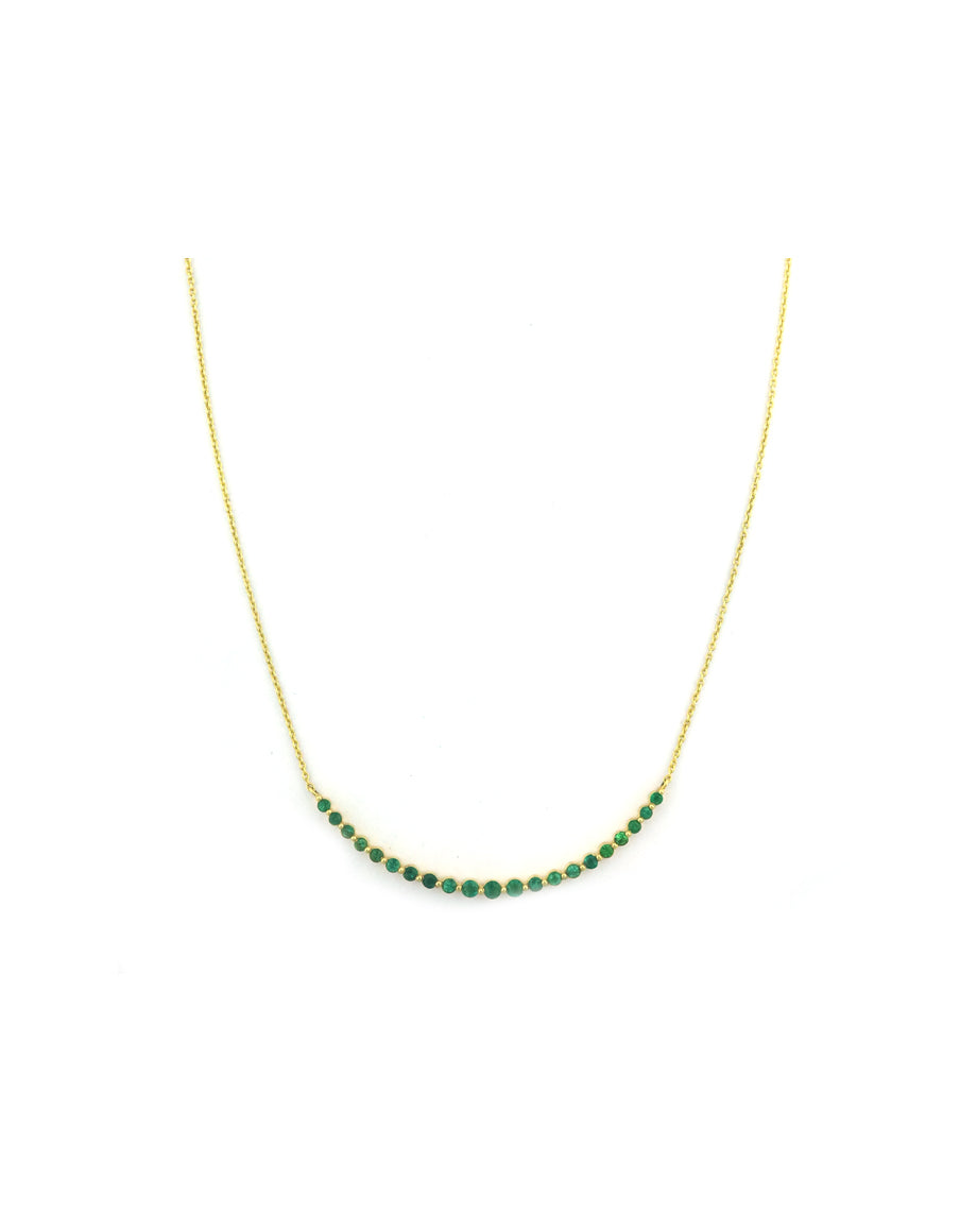 14K Gold Emerald Curved Bar Emerald Necklace