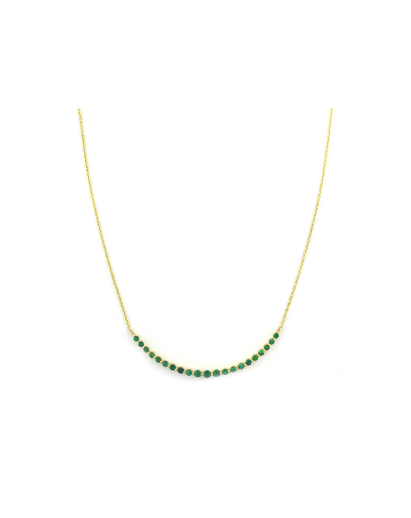 14K Gold Emerald Curved Bar Emerald Necklace