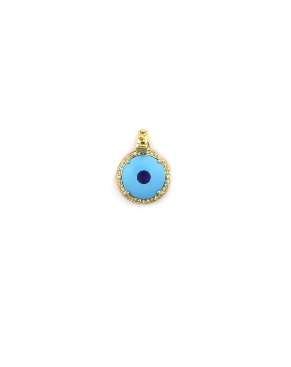 18K Gold Curved Turquoise Circle Evil Eye Charm