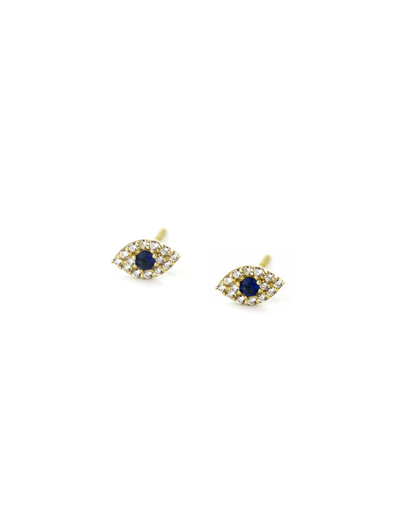 14K Gold Mini Pave CZ Evil Eye Studs