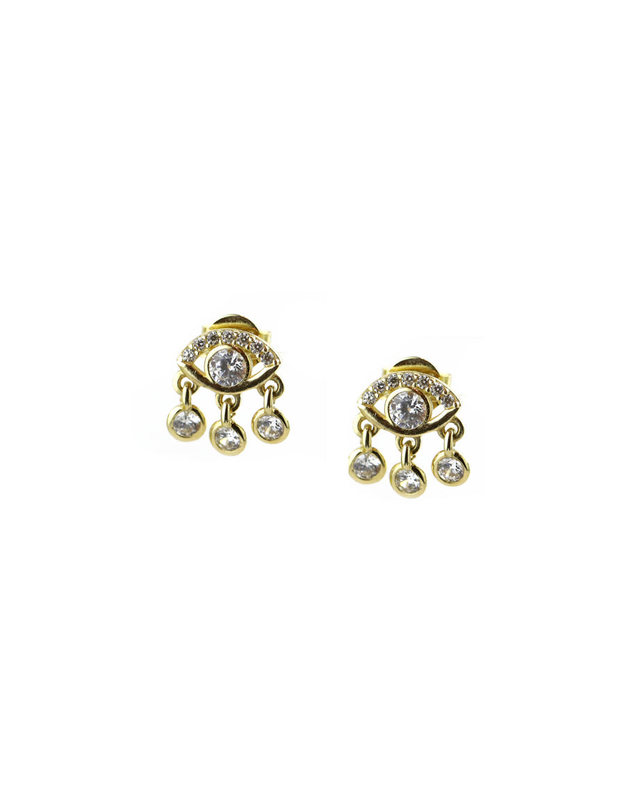 14K Gold CZ Evil Eye Tassel Studs