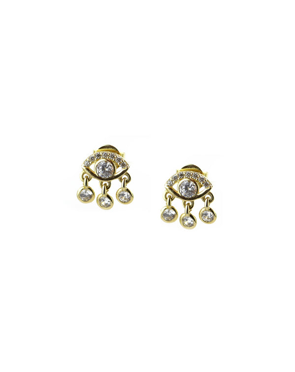 14K Gold CZ Evil Eye Tassel Studs