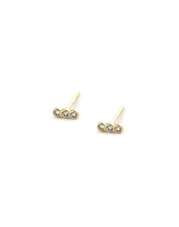 14K Gold Trio CZ Line Studs