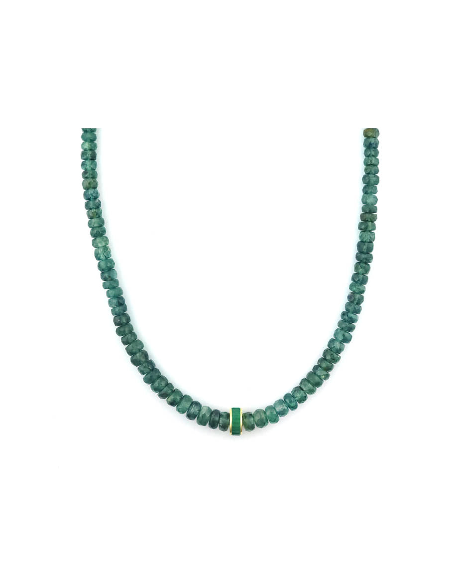 14K Gold Emerald Spacer Mossy Kyanite Necklace