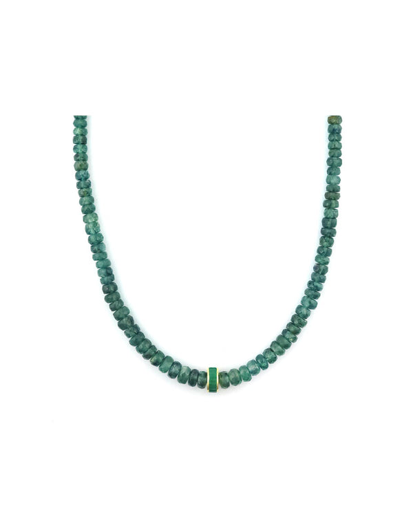 14K Gold Emerald Spacer Mossy Kyanite Necklace