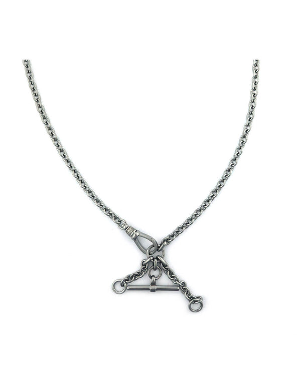 20" Dark Silver Lobster Lock T Bar Lariat Necklace