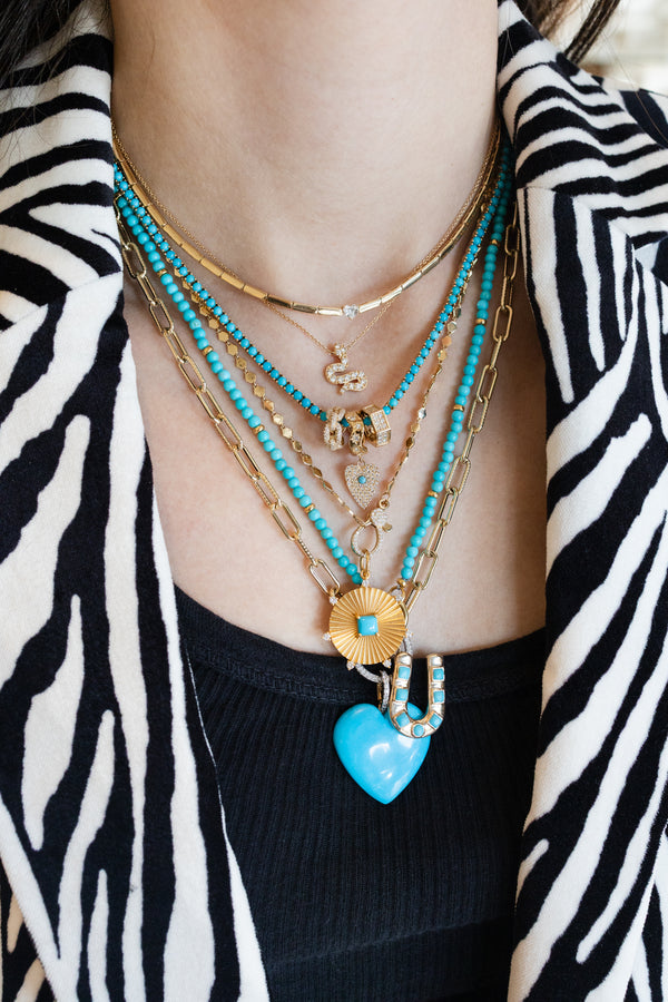 14k Turquoise Heart Diamond Bale Charm