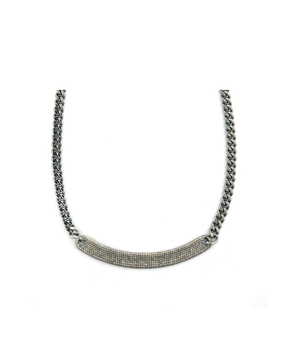 Thick Silver Diamond ID Cuban Necklace