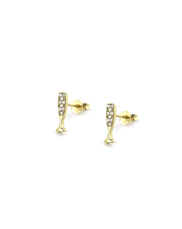 14K Gold Diamond Champagne Flute Studs