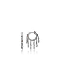 Silver Diamond Teardrop Dangle Huggie Earrings