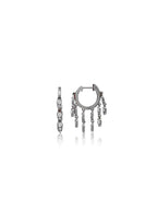 Silver Diamond Teardrop Dangle Huggie Earrings