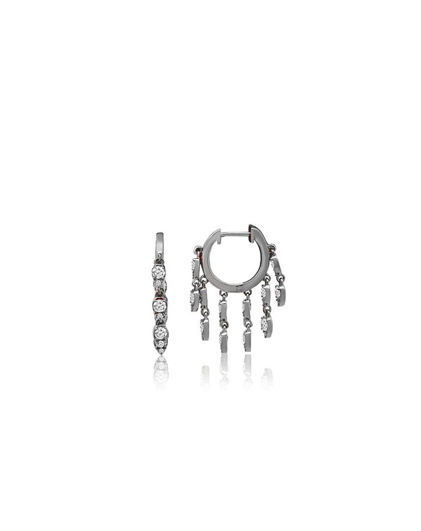 Silver Diamond Teardrop Dangle Huggie Earrings