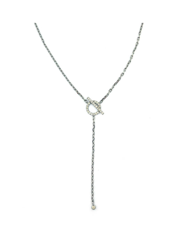 Dark Silver Diamond Circle Bar Lariat Necklace