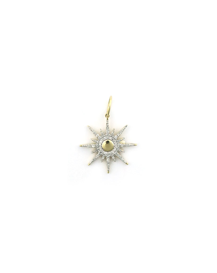 14K Gold Shiny Center Compass Diamond Charm