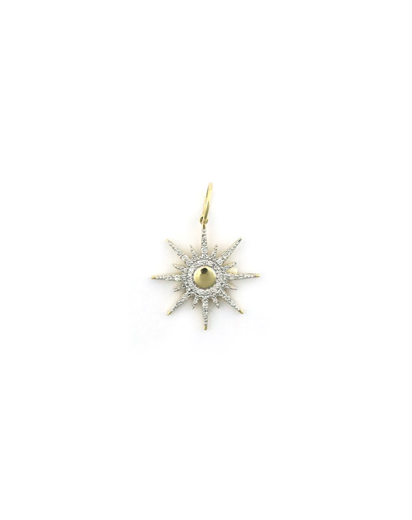 14K Gold Shiny Center Compass Diamond Charm