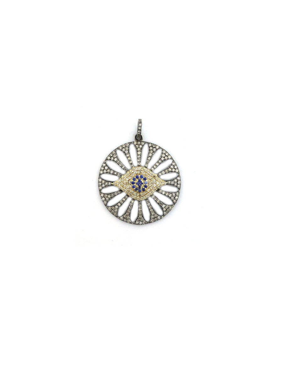 14K Gold Diamond & Silver Evil Eye Charm
