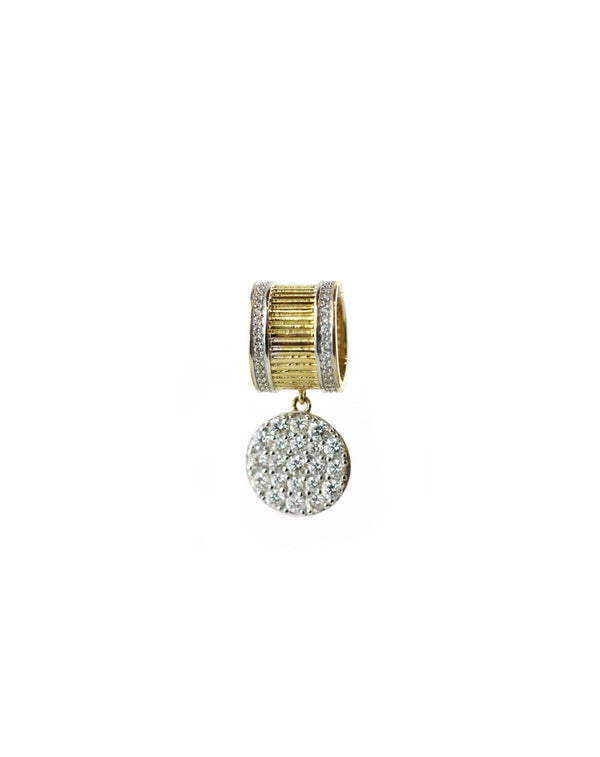 14K Gold Thick Ridged Diamond Disk Charm Spacer