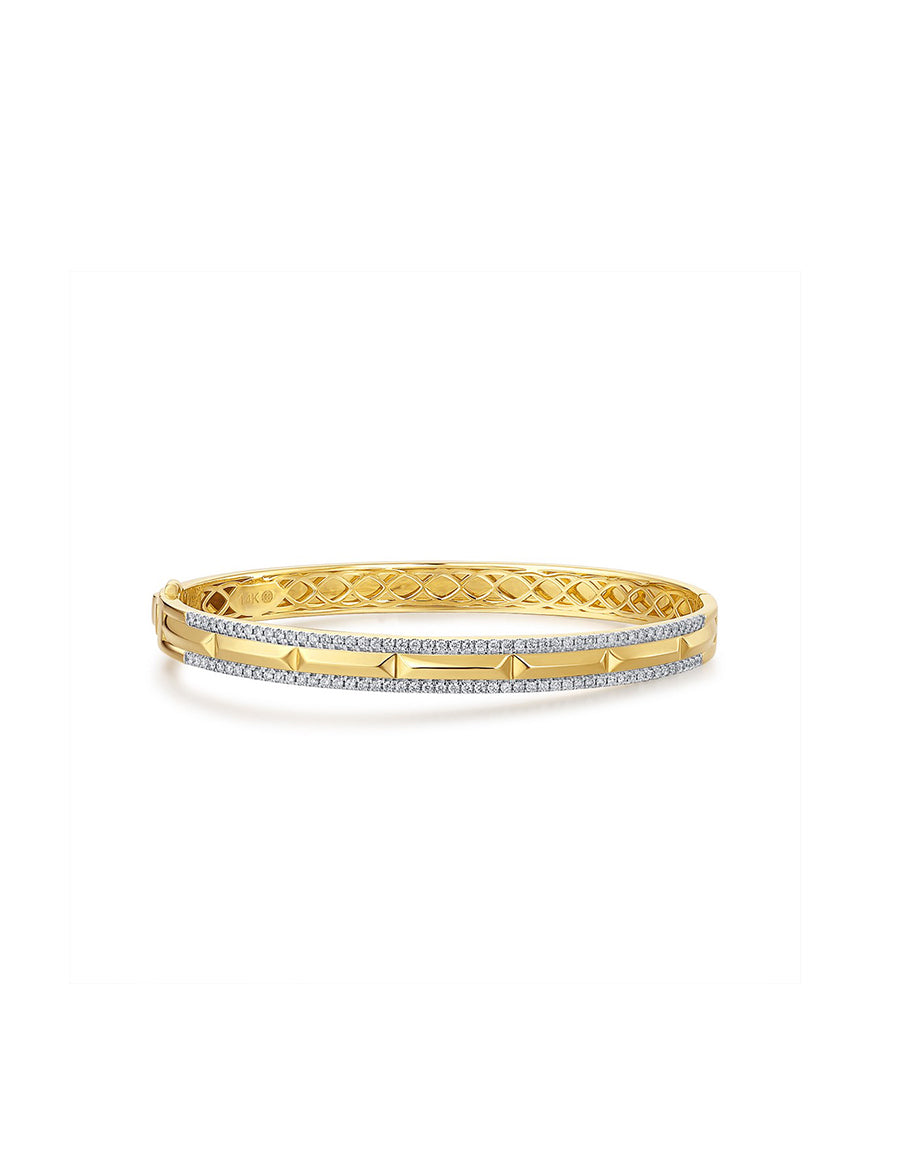 14K Gold Diamond Edge Geometric Bangle