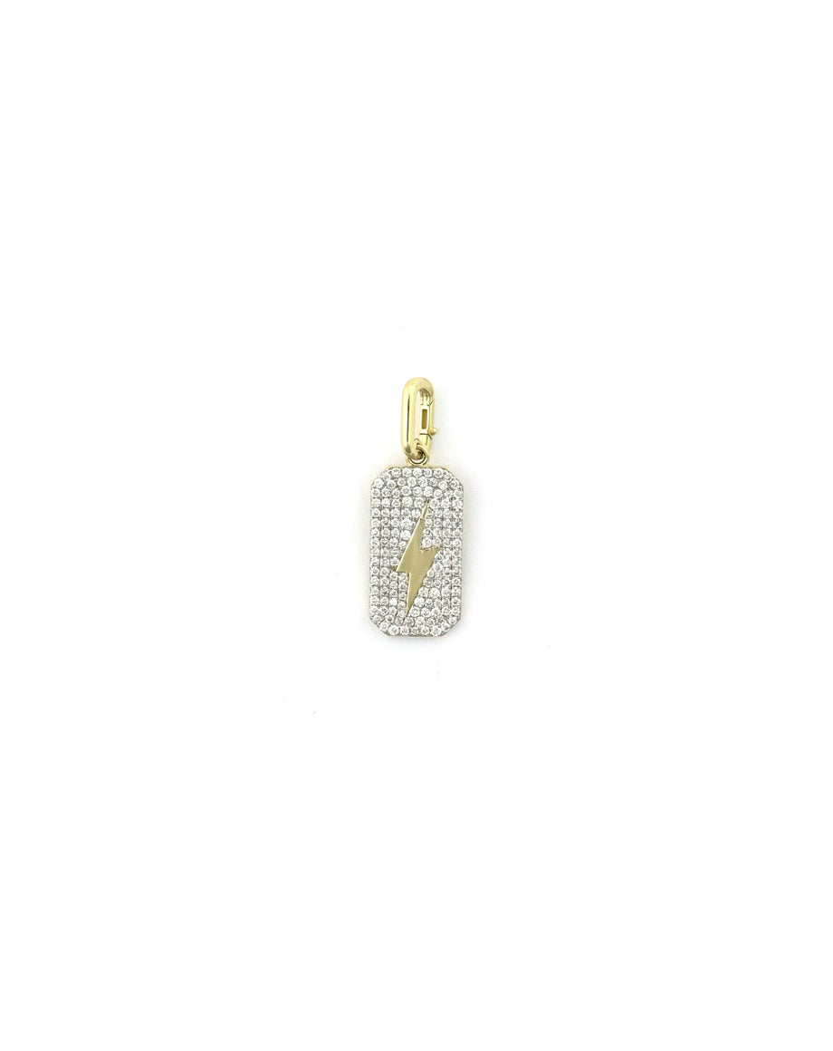 Small 14K Gold Diamond Lightning Bolt Dog Tag Charm