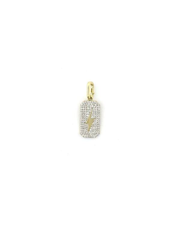 Small 14K Gold Diamond Lightning Bolt Dog Tag Charm