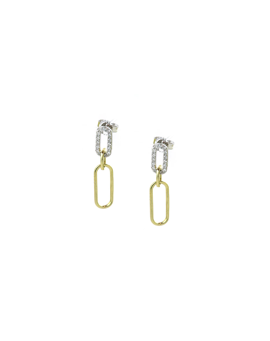 14K Gold Two Tone Top Diamond Link Earrings