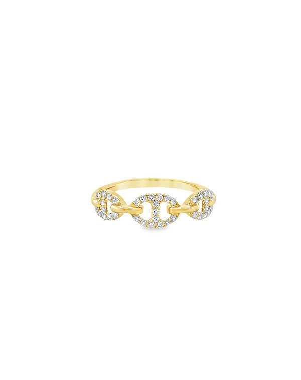 14K Gold 3 Pave Diamond Mariner Link Ring