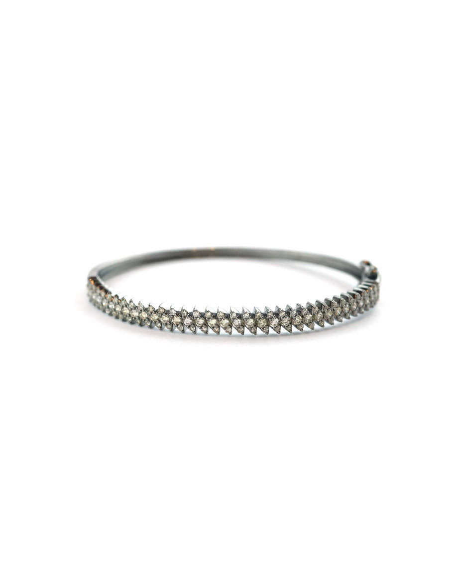 Silver & Diamond Slanted Marquise Bangle