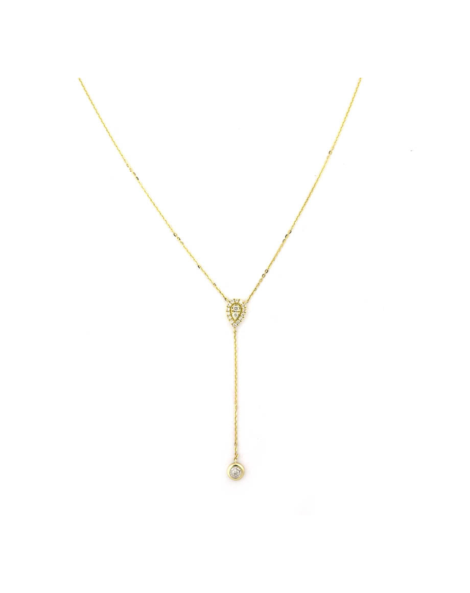 14K Gold Teardrop Diamond Lariat Necklace
