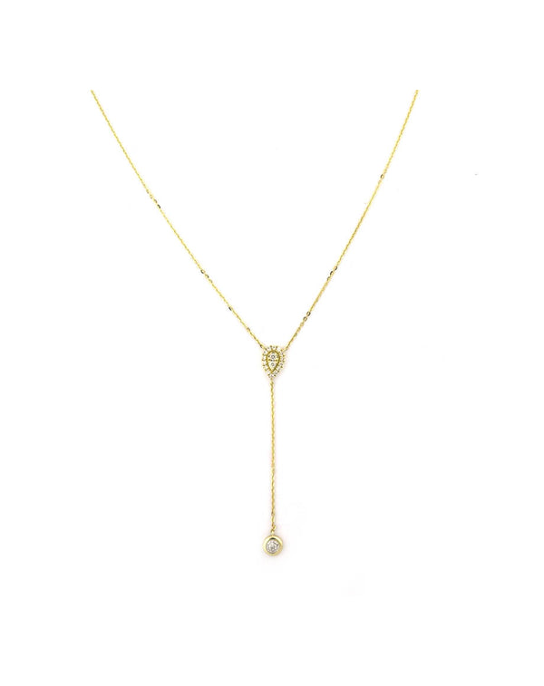14K Gold Teardrop Diamond Lariat Necklace
