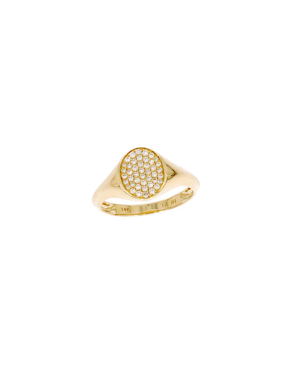 14K Gold Pave Diamond Oval Signet Ring