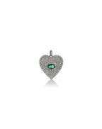 Silver Pave Diamond Heart Emerald Charm