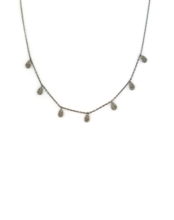 Silver Diamond Teardrop Station Necklace