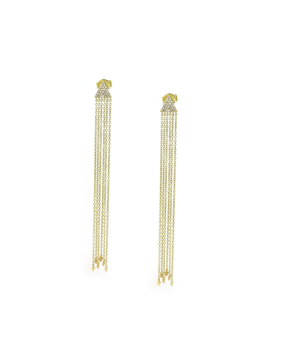 14K Gold Diamond Triangle Duster Chain Earrings