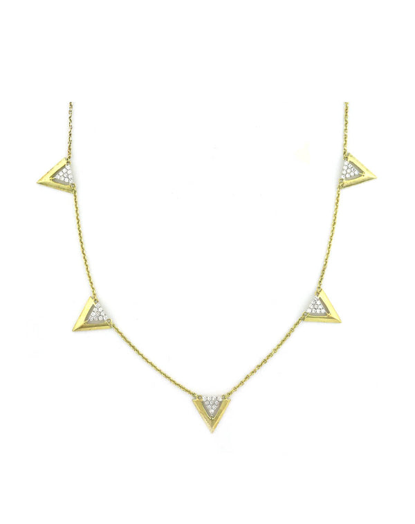 14K Gold Triangle Diamond Station Necklace