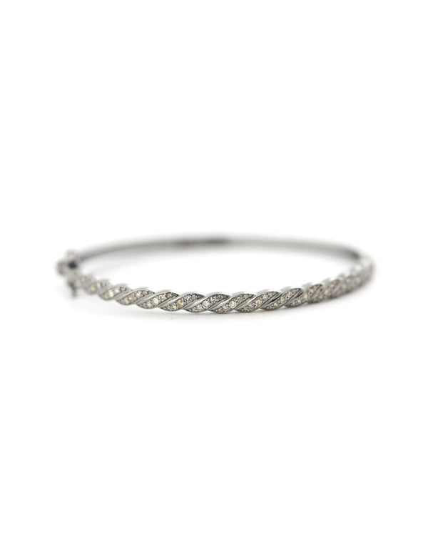 Silver Diamond Twisted Bangle