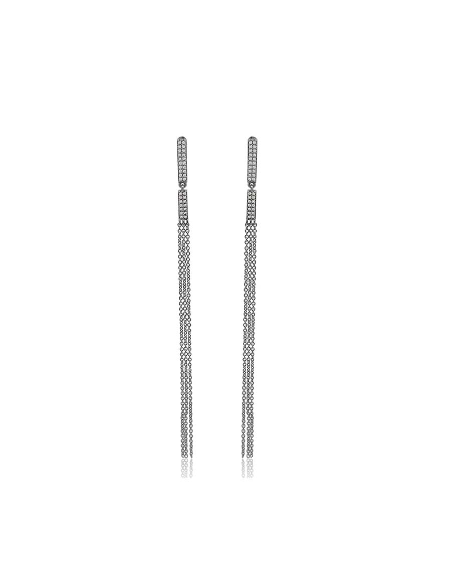 Silver Diamond Bar & Chain Duster Earrings
