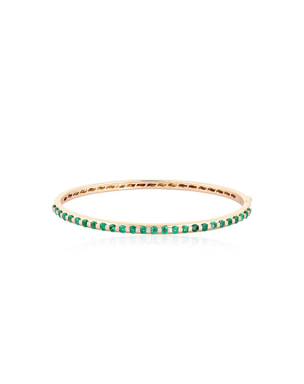 14K Gold Dotted Emerald Bangle