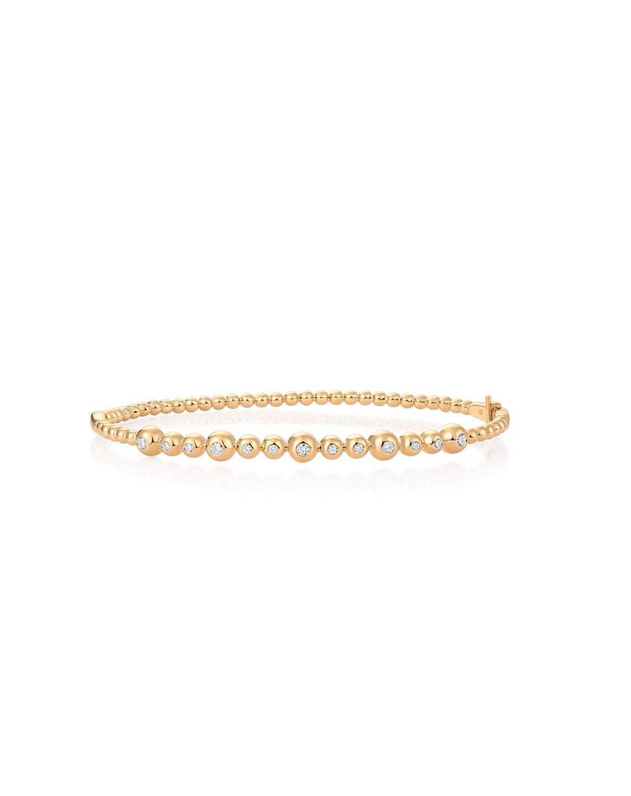 14K Gold Dotted Round Diamond Bezel Bangle