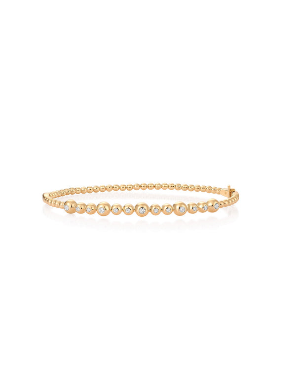 14K Gold Dotted Round Diamond Bezel Bangle