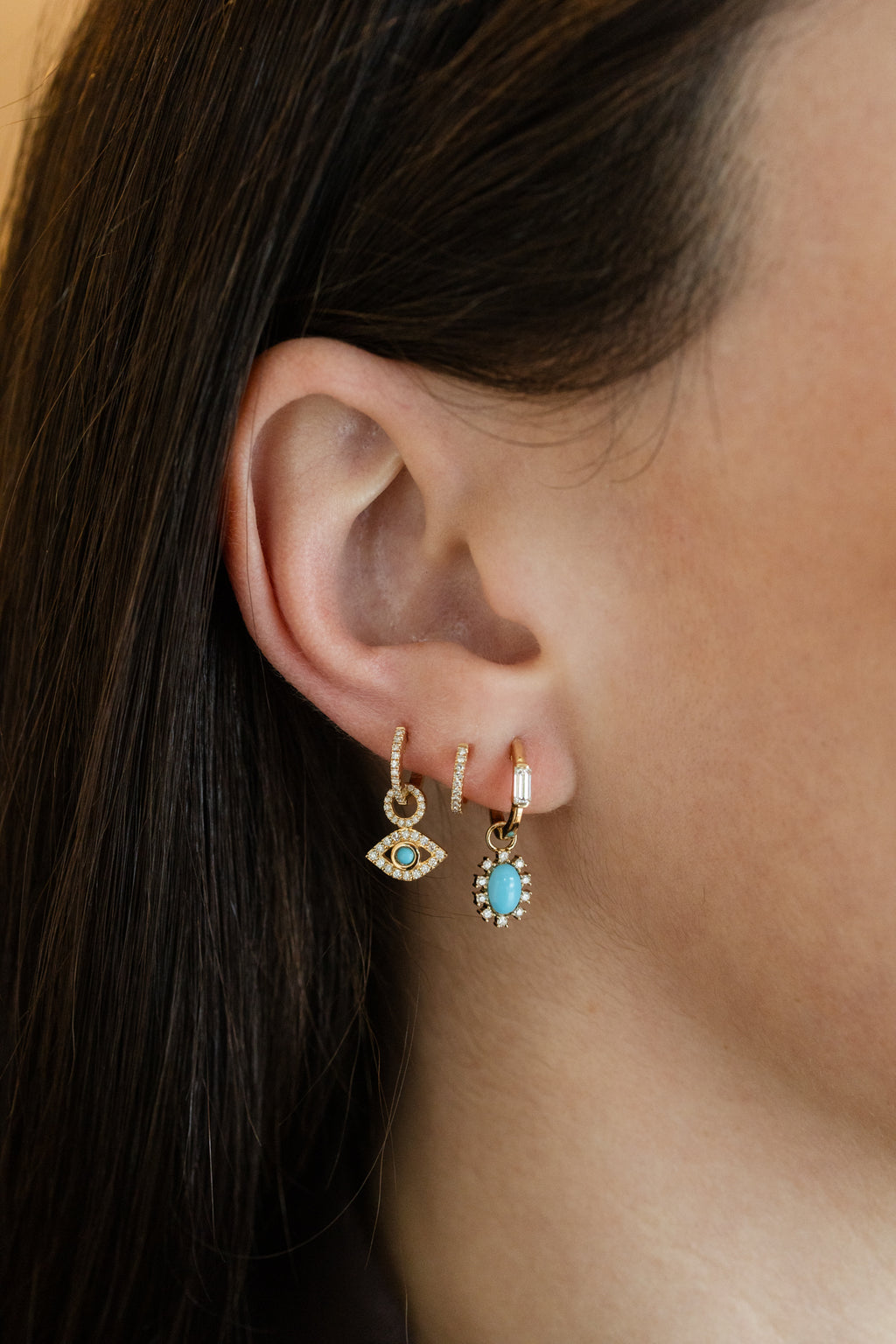 14K Gold Diamond Oval Turquoise Earring Charm