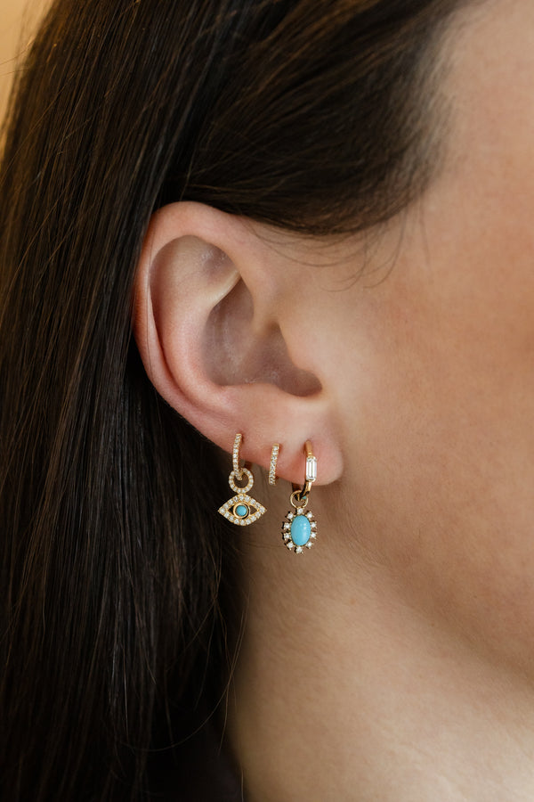 14K Gold Diamond Turquoise Evil Eye Earring Charm