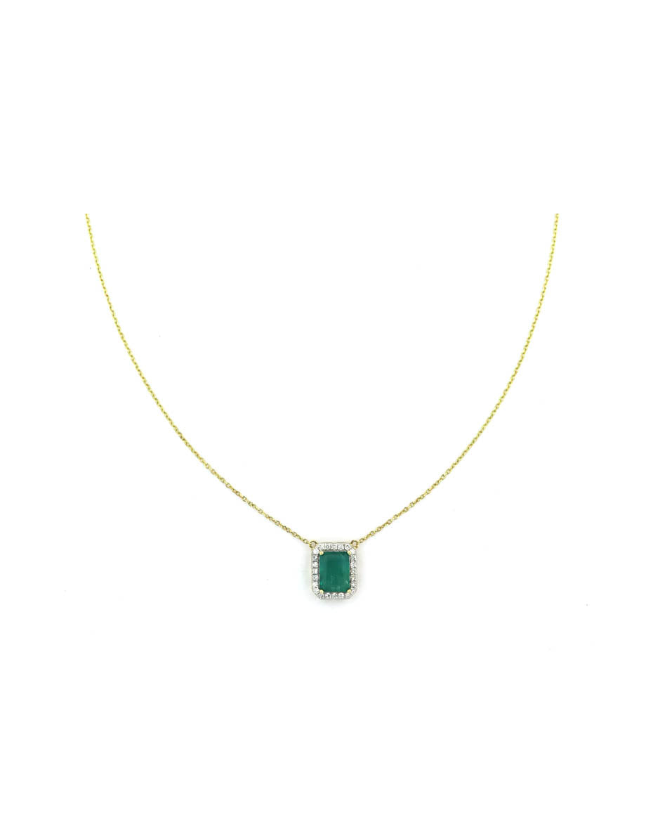 14K Gold Vertical Emerald Diamond Frame Necklace