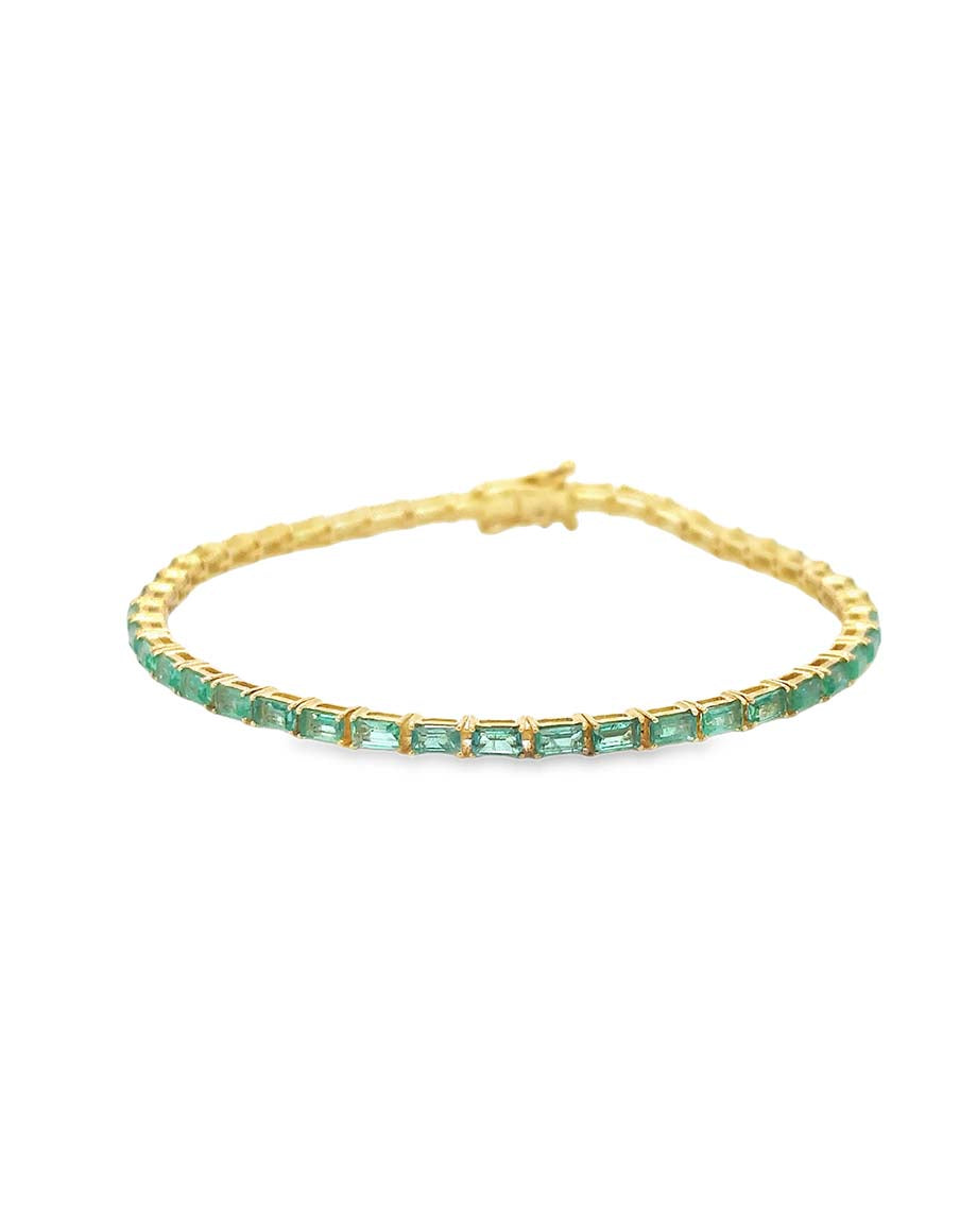 14K Gold 3.69ct Baguette Emerald Tennis Bracelet