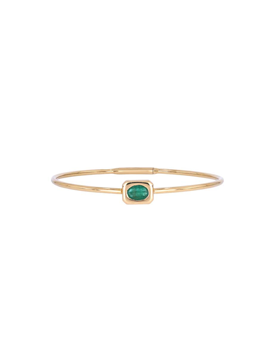 6" 14K Gold Solid Bangle Emerald Center