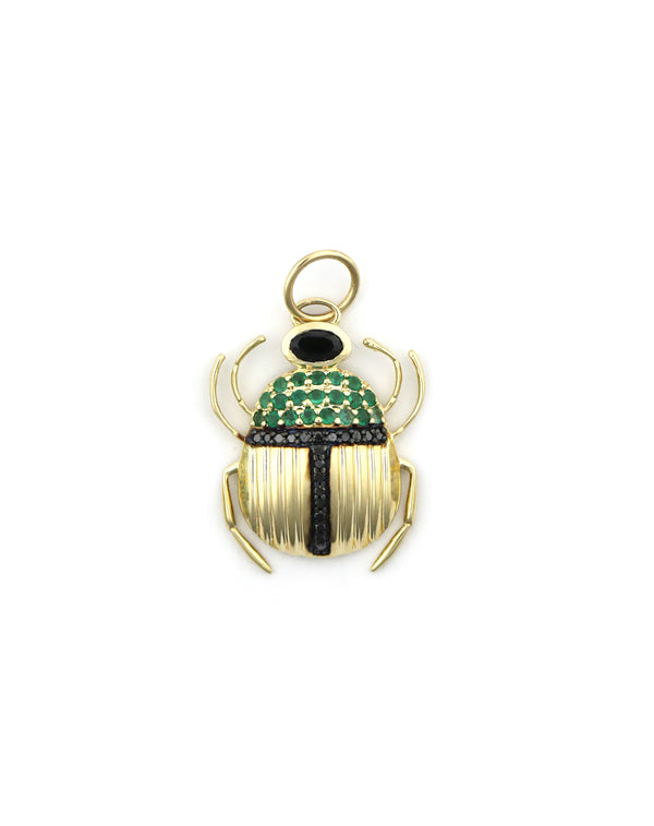 14K Gold Black Diamond Emerald Beetle Charm