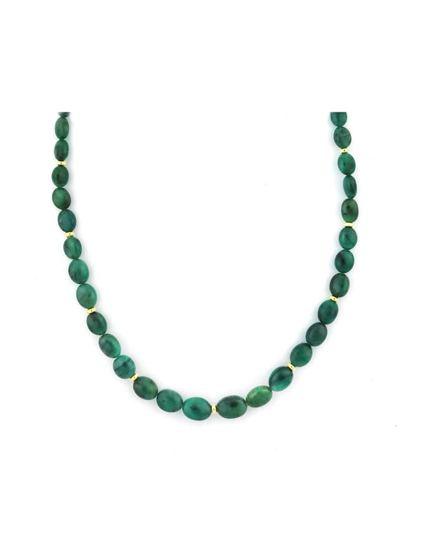 Oval Emerald Cabochon Rondelle Necklace