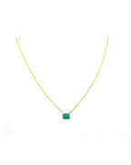 14K Gold 1.15ct Rectangle Emerald Necklace  16"