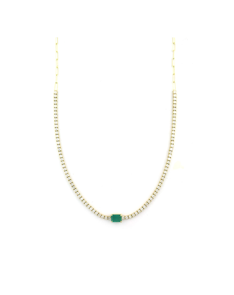 14K Gold 1.45ct Emerald 2.80ct Diamond Tennis Necklace