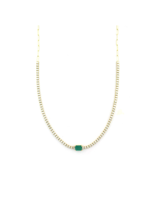 14K Gold 1.45ct Emerald 2.80ct Diamond Tennis Necklace